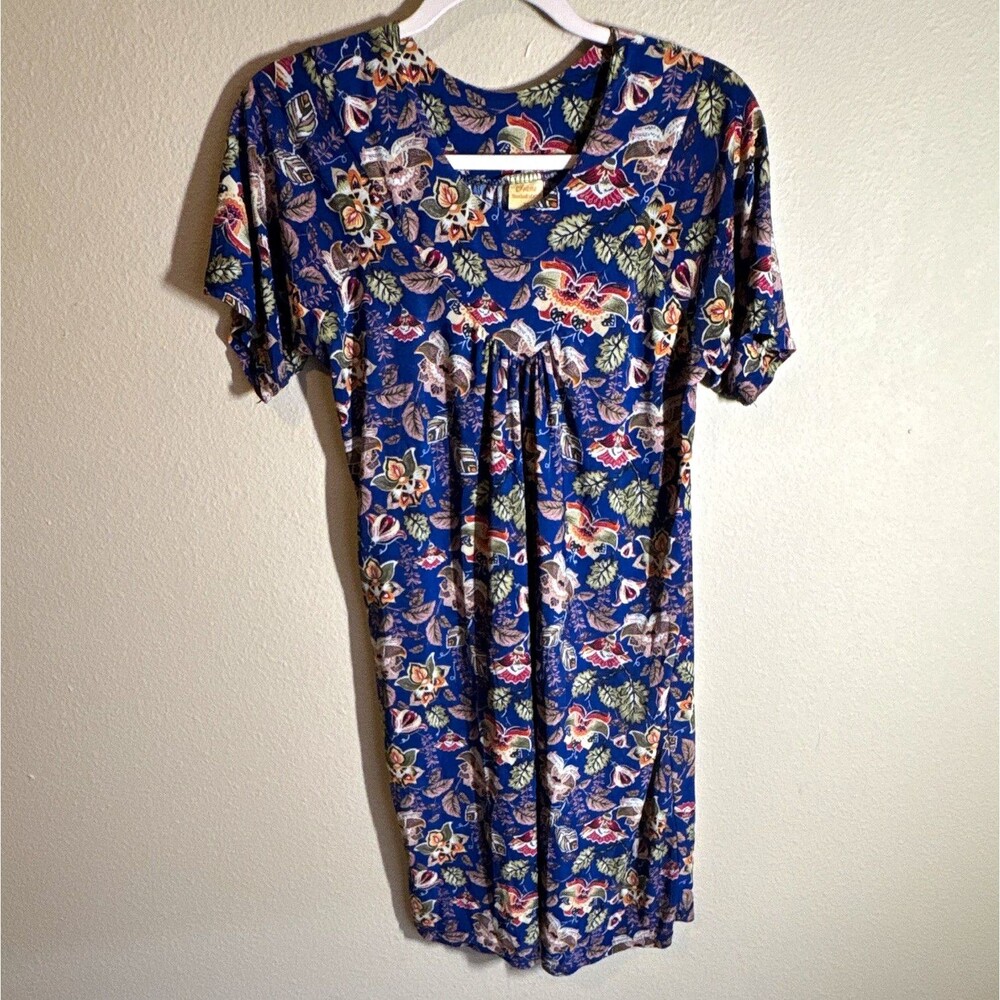 Irene Marshall Islands Women’s Shift Dress XS Blue Floral Short Sleeve